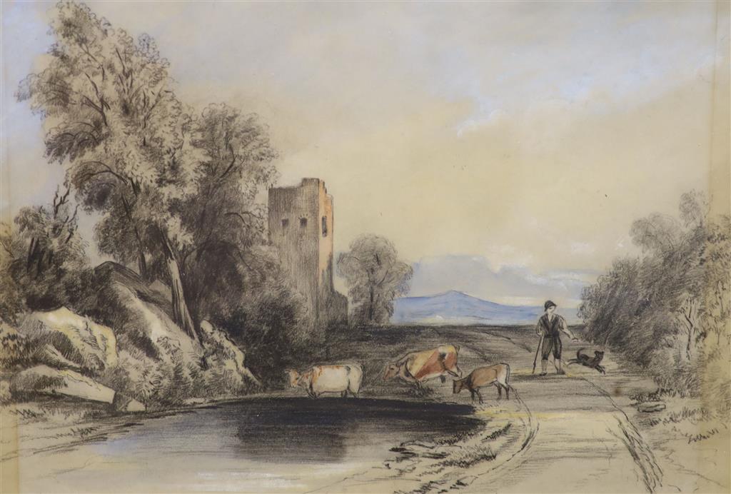 Three associated 19th century landscape studies, charcoal and wash on paper, to include a titled example On the Dart, 28 Feb 1853,